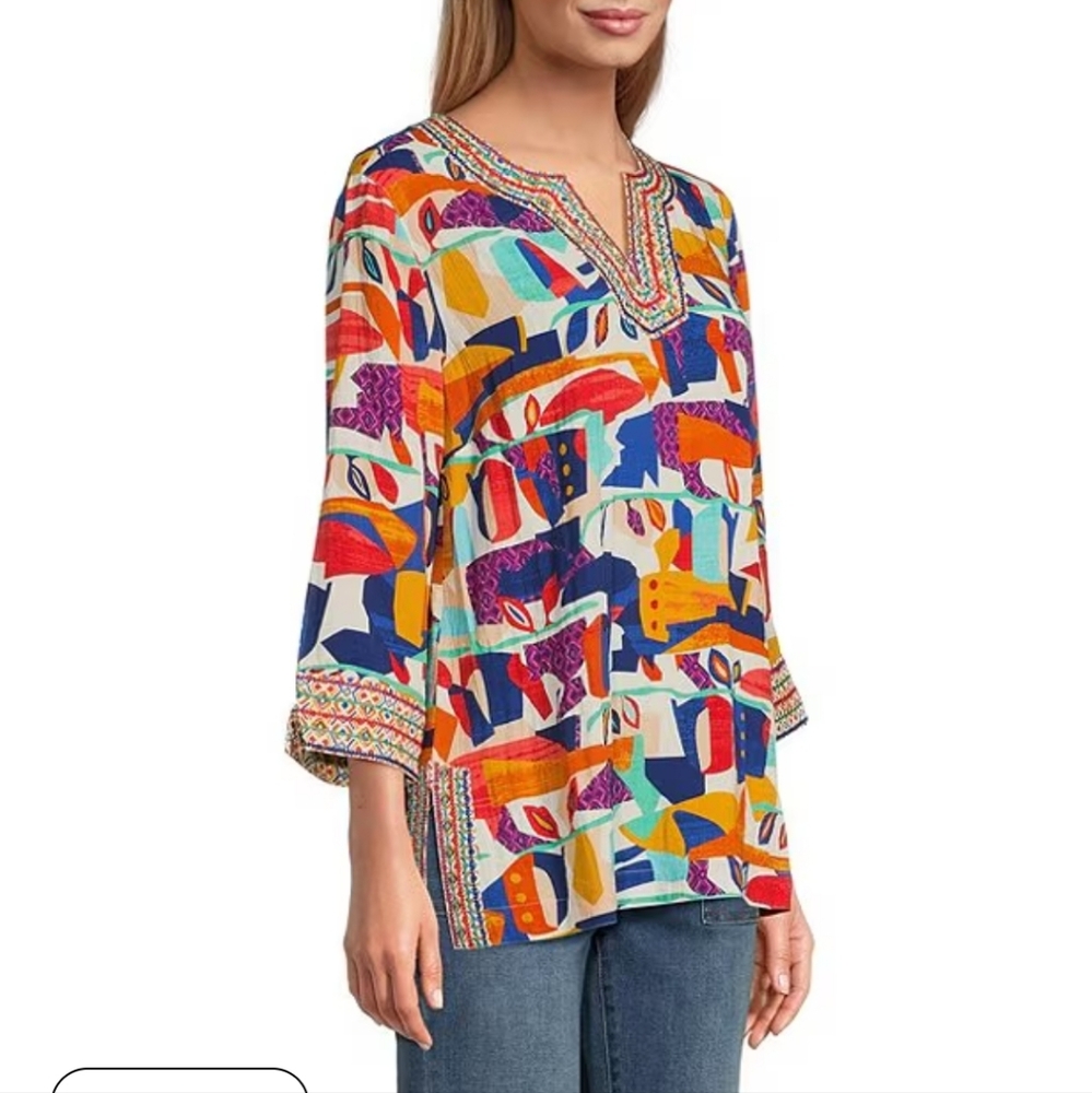 John Markgeometric Abstract Print Embroidered Spl… - image 2